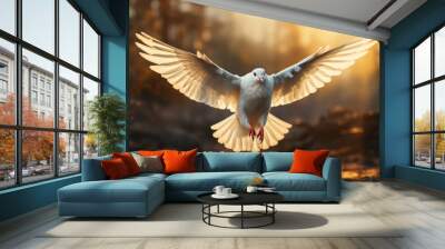 Heavenly white dove symbolizes love and peace Wall mural