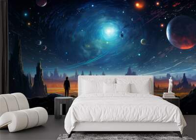 vector art of Children's illustration space, space landscape. wide angle lens realistic lighting Wall mural