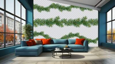 realistic vector christmas isolated tree branches garlands Wall mural