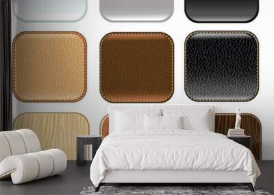 Set of app buttons with glossy, wood, and leather texture Wall mural