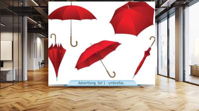 Set of vector red umbrellas Wall mural