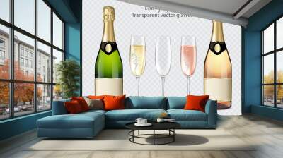 Transparent vector glasses and bottles of champagne and empty glass Wall mural