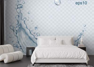 Transparent vector water splash and wave on light background Wall mural