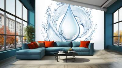 Transparent vector water splash and wave on light background Wall mural