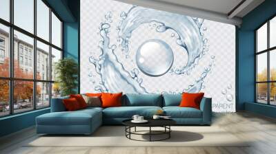 Transparent vector water splash and wave on light background Wall mural