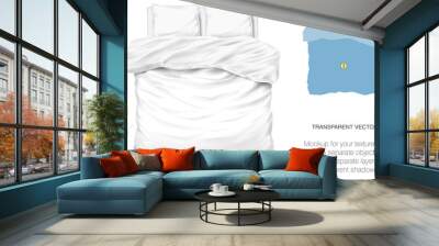 Vector blank white bed mock up for your design and fabric textures. Pillows and blanket with transparent shadows. View from the top Wall mural