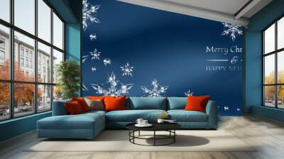 Vector Christmas background with realistic transparent glass snowflakes and decoration. Sparkling translucent crystals Wall mural