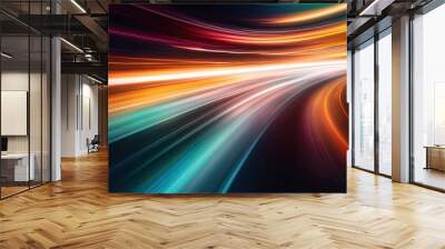 Abstract long exposure dynamic speed light trails background. Generative AI. Wall mural