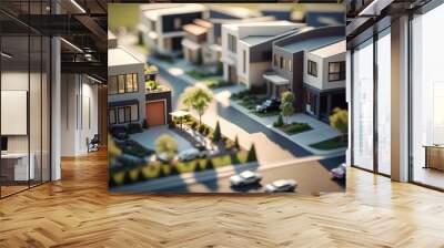 Modern generic contemporary style miniature model of townhouse neighborhood. Generative AI. Wall mural