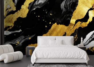 Gold and black marble abstract art painting Wall mural