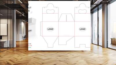 Handle box die cut template with 3D blank vector mockup for food packaging Wall mural