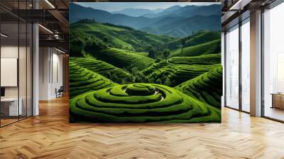 tea plantation in island. amazing landscape of outstanding natural greenery Wall mural