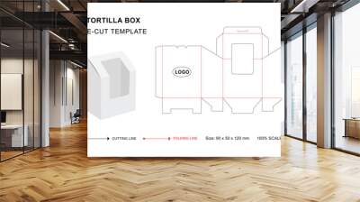 Tortilla box die cut template with 3D blank vector mockup for food packaging Wall mural