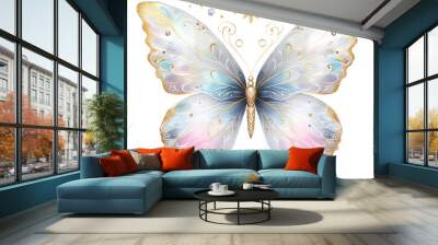 Gold butterfly watercolor pastel luxury clipart transparent background, brightly colored wings Wall mural