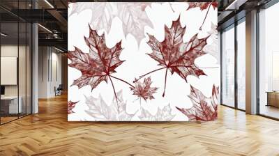 A red and white background with a pattern of leaves Wall mural