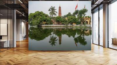 details of vietnan temples with reflections in the lake Wall mural