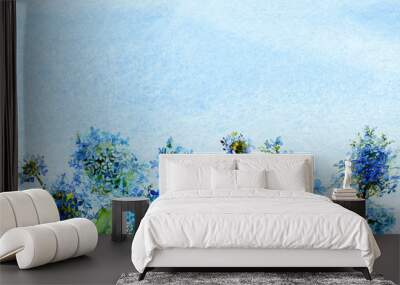 blue watercolor ombre wash background texture with hydrangea flowers Wall mural