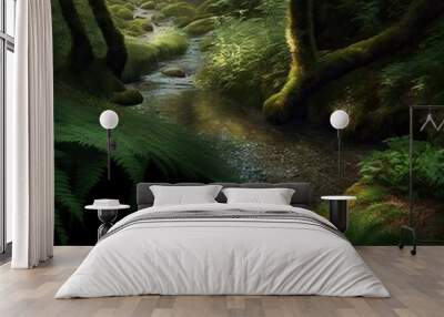 a stream in a rain forest - generative Wall mural