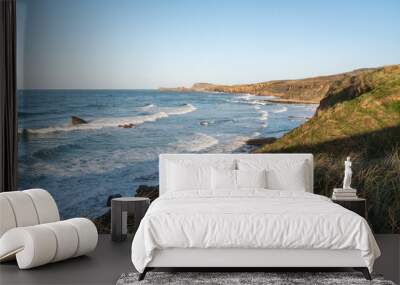 The famous surfing beach of Canallave at sunset, Dunas de Liencres Natural Park and Costa Quebrada, Cantabria, Spain Wall mural