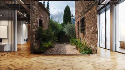 Traditional stones houses in the old town street of Villafames, Castellon, Spain Wall mural