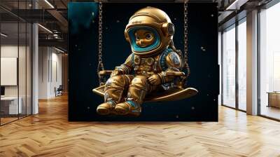 a gold astronaut toy on a swing Wall mural