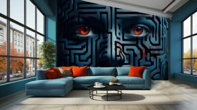 a person's face with a maze pattern Wall mural