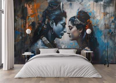 Lord shiva and parvathy creative concept Wall mural