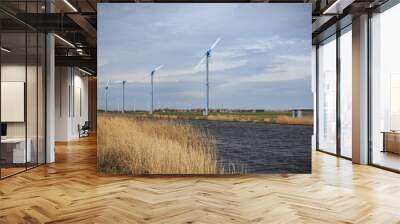 Modern wind generating mills in Holland Wall mural