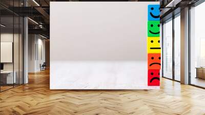 emotion face symbol on yellow wooden cube blocks. service rating, ranking, customer review, satisfac Wall mural