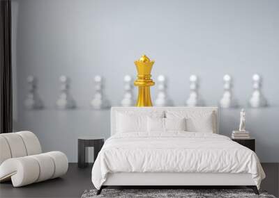 golden chess king pieces or leader businessman stand out of crowd people of silver men. leadership, business, team, teamwork and Human resource management concept Wall mural