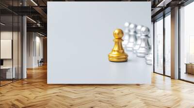 golden chess pawn pieces or leader businessman stand out of crowd people of silver men. leadership, business, team, teamwork and Human resource management concept Wall mural