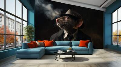 portrait of a mouse with a hat Wall mural