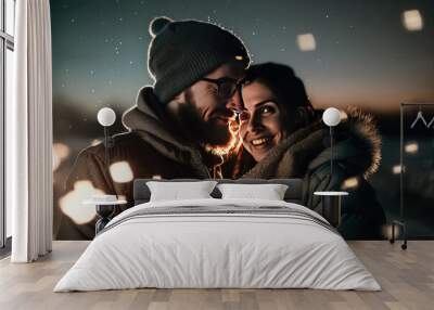 Pareja enamorada celebrando el día de San Valentín, 14 de febrero, día del amor y la amistad, ilustración generada con inteligencia artificial, ai generativa, ia art, AI, IA, generativa Wall mural