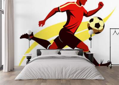  graphic black and red silhouette of a football player with a ball Wall mural