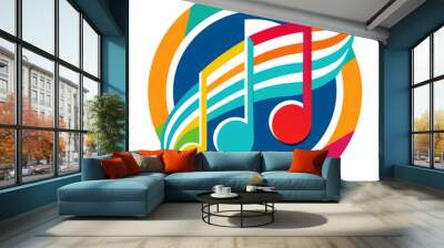 A rainbow  musical note d Multiple vibrant hues including red, yellow, green, and blue create a visually appealing composition. Wall mural