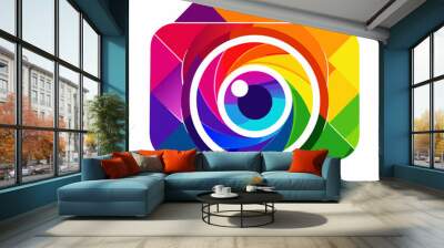 A rainbow stylized camera icon composed of geometric shapes Wall mural