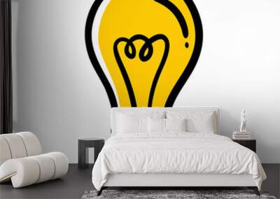 A simple, cartoon-style image of a light bulb with a yellow glow. Wall mural