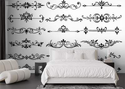 beautiful graphic with a black elegant plant ornament on an isolated background Wall mural