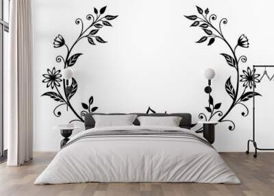 beautiful graphic with a black elegant plant ornament on an isolated background Wall mural