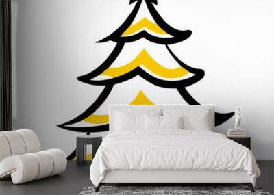 Christmas tree features curved branches and is topped with a star. Wall mural