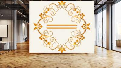 golden decorative frame with floral elements and empty lines inside Wall mural