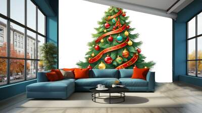 graphic of a beautiful l Christmas tree on a white background Wall mural