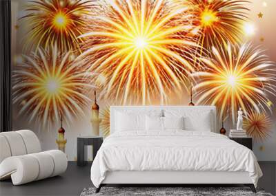 graphic of the golden match with fireworks in the background for the holidays Wall mural