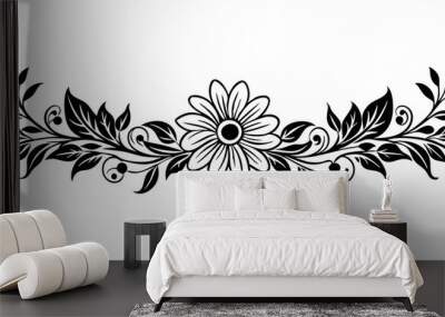 graphic with a black elegant plant ornament on an isolated background Wall mural