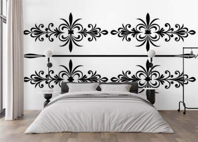 graphic with a black elegant plant ornament on an isolated background Wall mural