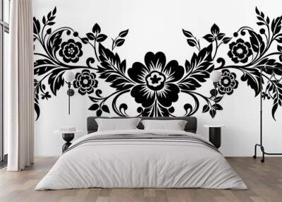 graphic with a black elegant plant ornament on an isolated background Wall mural