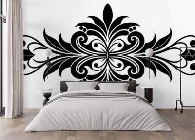 graphic with a black elegant plant ornament on an isolated background Wall mural