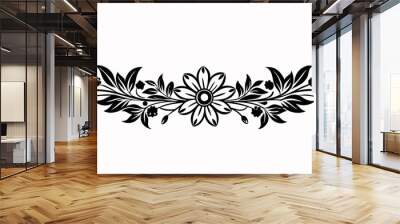 graphic with a black elegant plant ornament on an isolated background Wall mural