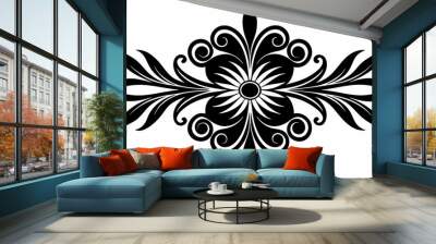 graphic with a black elegant plant ornament on an isolated background Wall mural