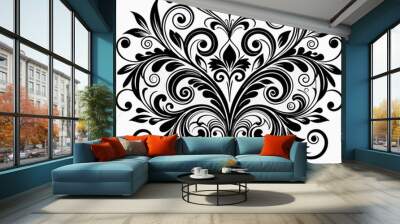 graphic with a black elegant plant ornament Wall mural